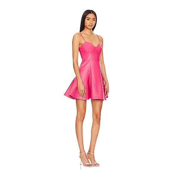 Susana Monaco FLARED CORSET barbiecore faux leather skaterdress pink azelea M - Picture 1 of 12
